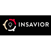 Logo with the word INSAVIOR and a circular symbol with gender icons on a black background.
